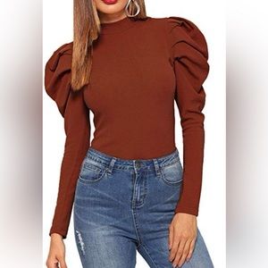 Women's Elegant Mock Neck Keyhole Back Long Sleeve Blouse
